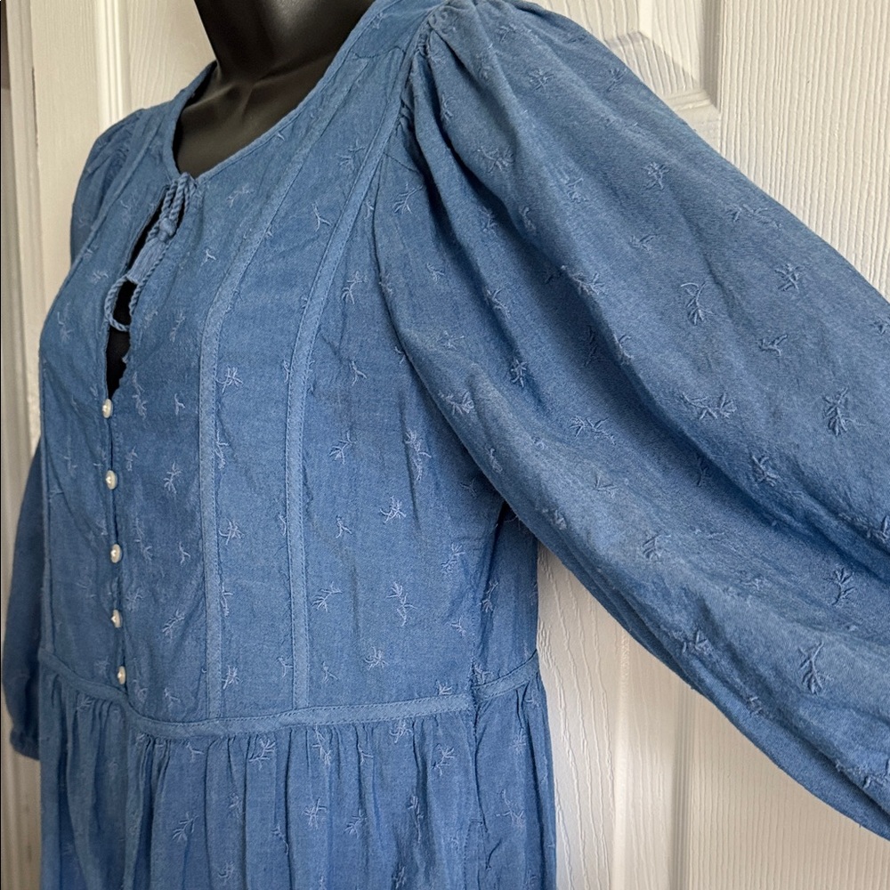 Old Navy Blue Maxi Peasant Dress with Button Front - Picture 5 of 10